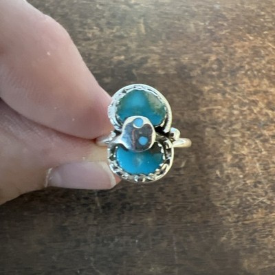 Effie Calavaza Zuni Effie C Turquoise Snake Eyes Ring Size 8 #A