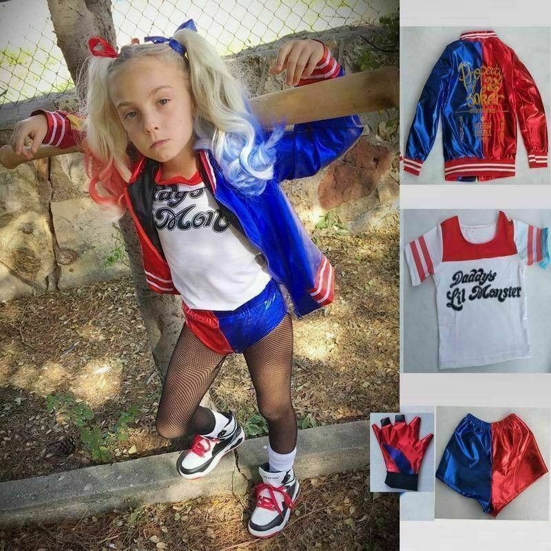 Boyigog Harley Quinn Costume Cosplay, Costume Quinn da Bambina, Costume  Harley Quinn per Adulti, Harley Suicide Costume per Bambina Costume  Halloween con T-Shirt Giacca Pantaloni Guanti : : Moda