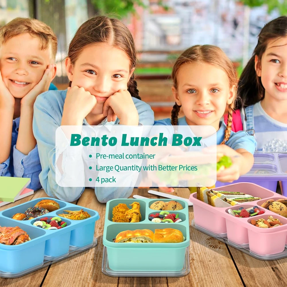 4-Piece Bento Box Meal Prep Container for Kids and Adults