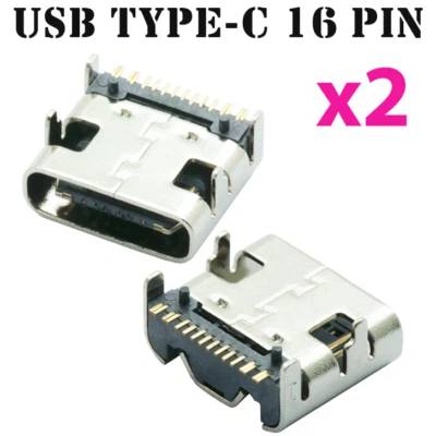 2x Connecteur USB C Type-C Femelle 16 Pin Broches à souder Fiche Port Prise DIP