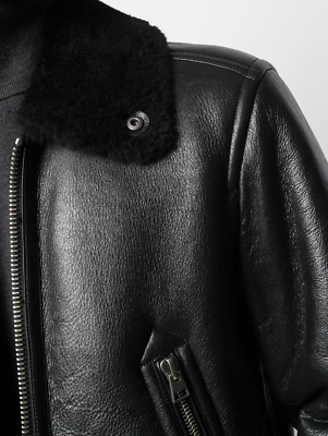 TOM FORD SHEARLING LINED AVIATOR LEATHER JACKET BLACK SIZE IT 48