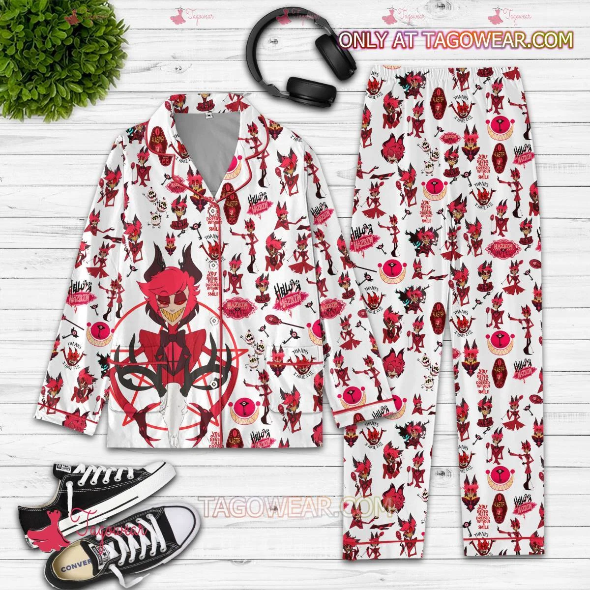 Alastor Hello Hazbin Hotel Button Pajamas Set S
