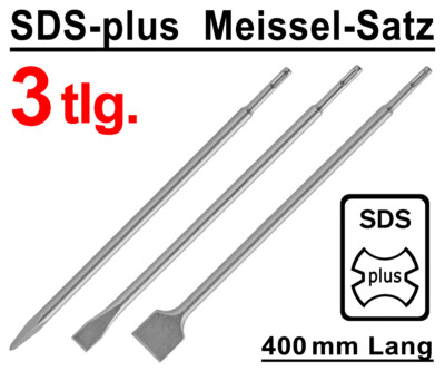 3 tlg. SDS-Plus Meißel Satz Spitzmeissel Flachmeissel Breitmeissel 400mm Lang