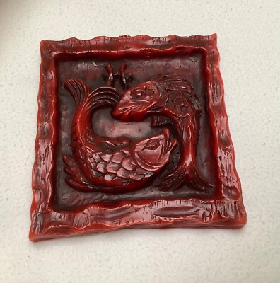 rotes Wachsbild eckig Astro Sternzeichen Fisch 11 cm Durchmesser