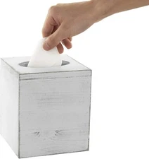 White Wood Decorative Tissue Box Cover w/ Slide-out Bottom Panel, Tissue Holder