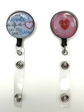 Nurses Retractable Badge Reel ID Holder Blue  Pink Heart Alligator Clip 2pk New
