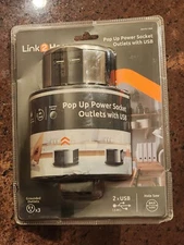 Link2Home Space Saver Pop Up-Outlet 3 Power Outlets and 2 USB in Stainless