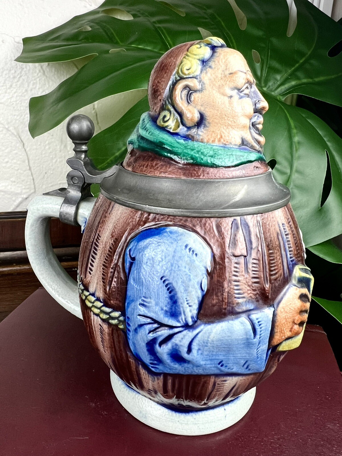 Vintage Lidded Gerzit Gerz Beer Stein Friar Monk Book Bible Germany Stoneware
