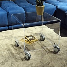 SLATO LADY 40X40X48 ⎪ Tavolino a due ripiani con ruote, in cristallo acrilico