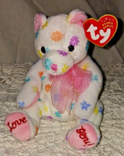 Ty Beanie baby "MOM-E" plush white pink blue yellow bear "Love You" 7x5x4