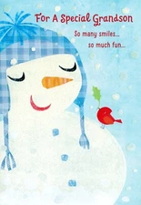 Religious CHRISTMAS Card FOR A SPECIAL GRANDSON, Cute Snowman by DaySpring +✉