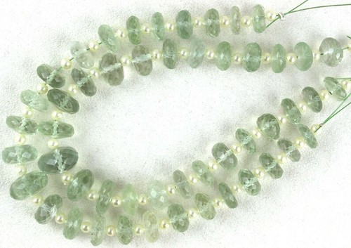Natural Green Amethyst Gemstone 7" Long Strand Faceted Rondelle Size 8-11 MM - Picture 4 of 5