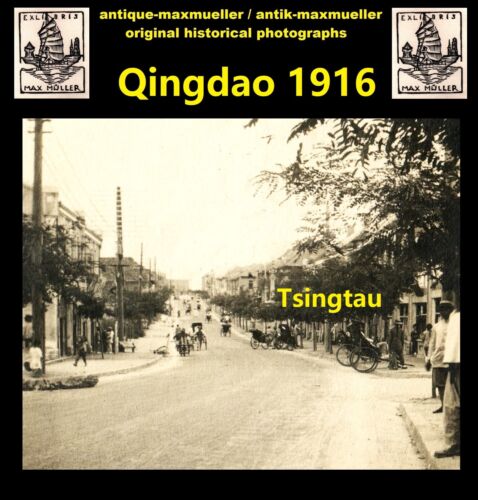 Foto original de la escena callejera de China Qingdao Tsingtau años 1910/20 - Imagen 1 de 3