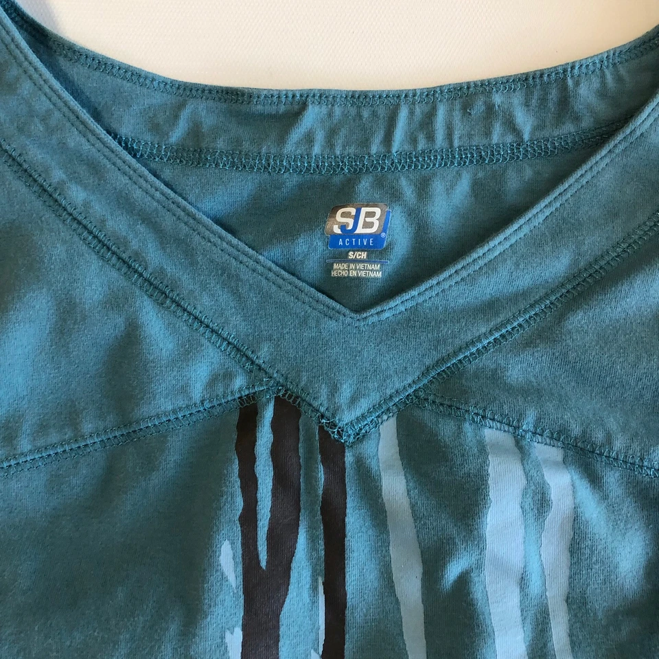 Camiseta deportiva sin mangas SJB Active para mujer azul elástica incorporada sujetador gráfico atlético Foto 2 de 4