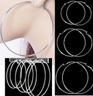 #E121 Non-Pierced CLIP ON 2.7",3"or 4" BIG HUGE Hoop Circle EARRINGS Silver-Tone
