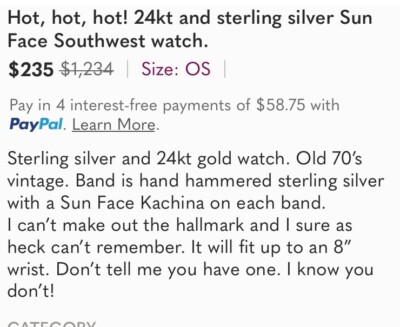 Rare 24k and sterling silver sun face Southwest watch | eBay display picture 2
