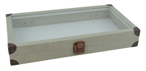 Grey Linen Wooden Glass Lid Case With Choice Of White Flocked Compartment Insert - Picture 16 of 46