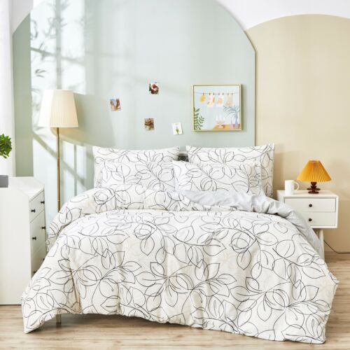 Tache Modern Abstract Leaf Vine White Grey Black Gold Sheets Duvet Cover Bedding - Picture 1 of 24