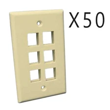 50 Pack Lot - Keystone 6 Hole Port Jack Wall Face Plate Network CAT5e CAT6 Ivory