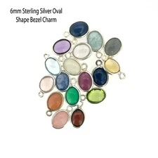 Sterling Silver Bezel Charm Pendant-Natural Amethyst-Tiny Oval Shape (1 pc)