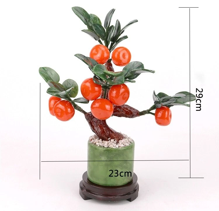 11.8" Piedra de Jade Mandarina Bonsai Árbol Frutal Feng Shui Decoración Foto 3 de 3