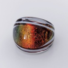 Iridescent Certified Murano Italian dichroic glass ring 8.5 fire orange green