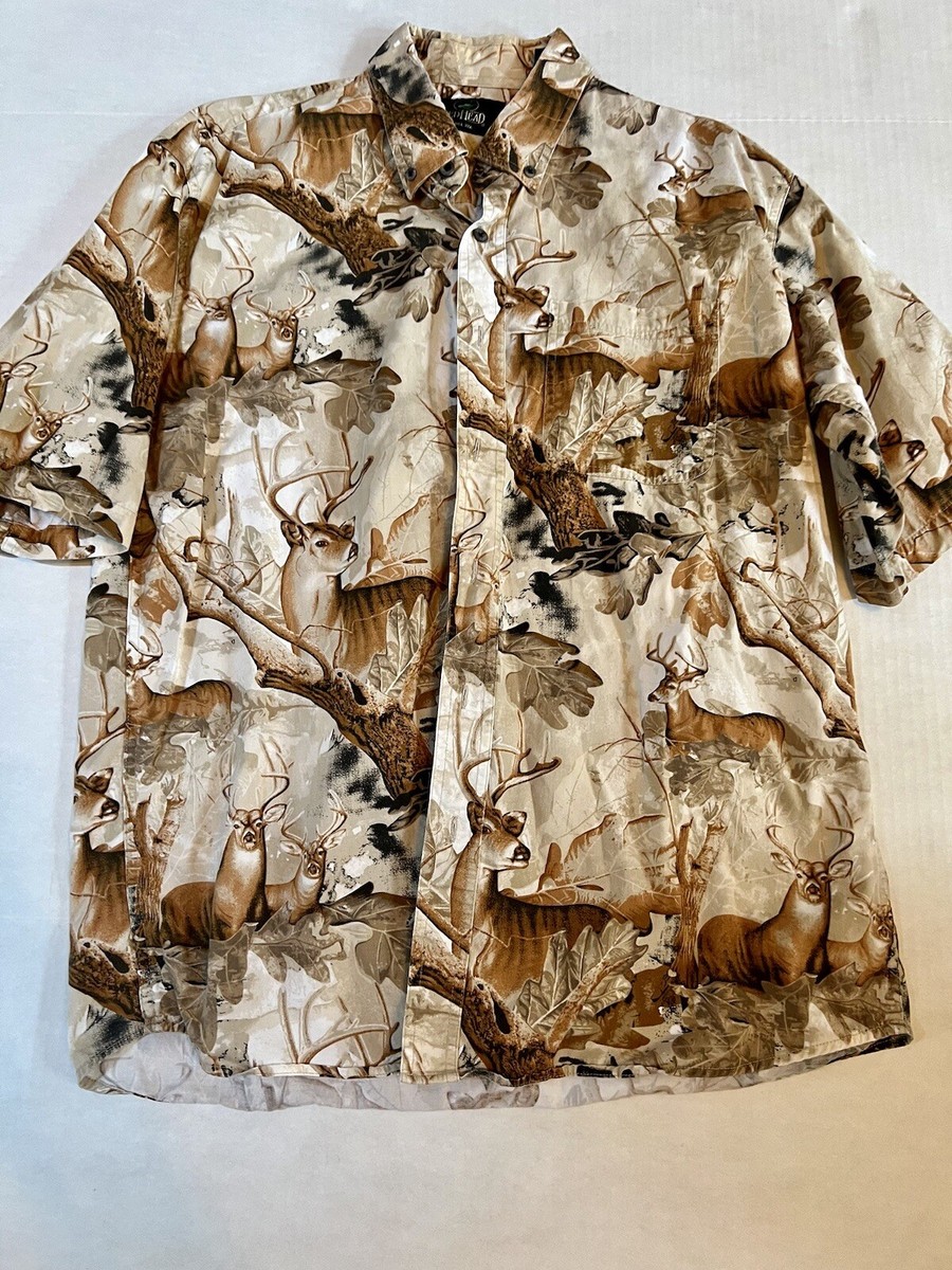 RedHead Mens Short Sleeve Shirt Deer Buck Woodland Camo Large