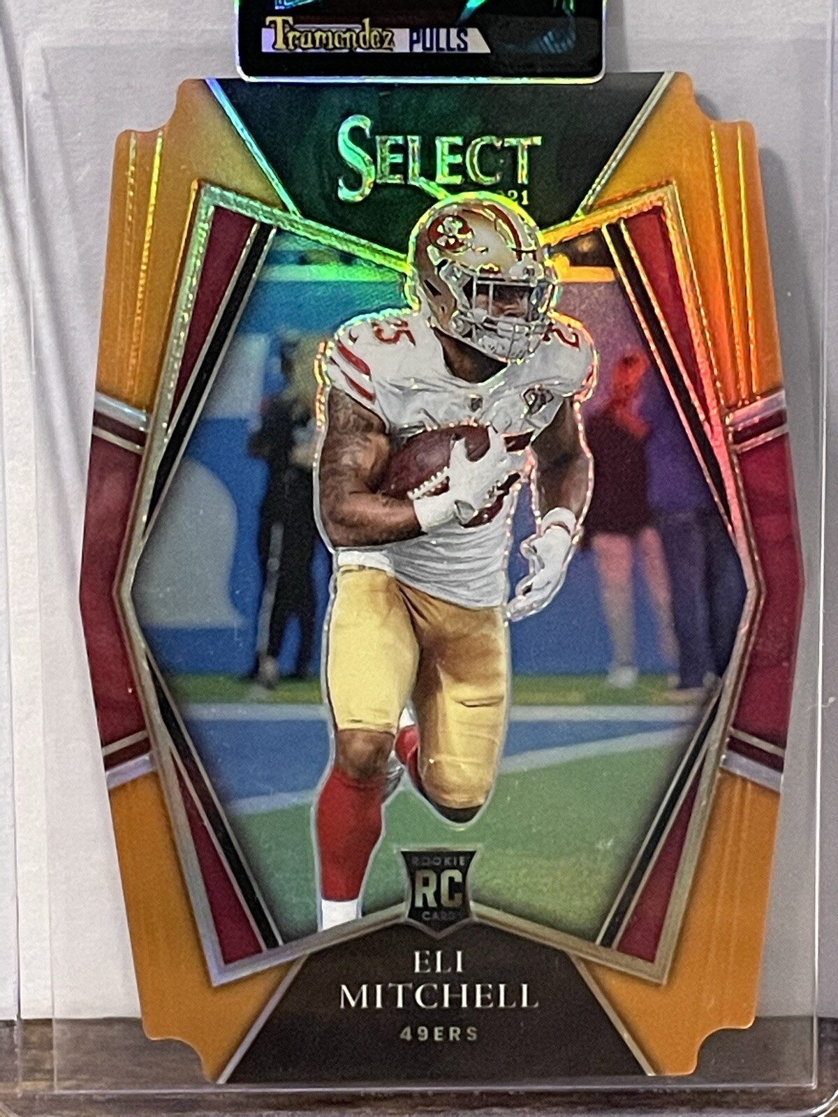 2021 Select Elijah Mitchell Premier Level RC Orange Prizm Die-Cut RC /249 SP