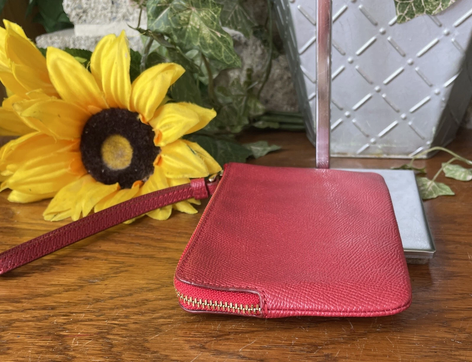 BORSA PORTAFOGLIO COACH 1941 ROSSO CROSSGRAIN ANGOLO ZIP PELLE POLSO 58032