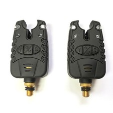 2 x Black Bite Alarm For Fishing Carp Pike Coarse Waterproof Night Light Alarms
