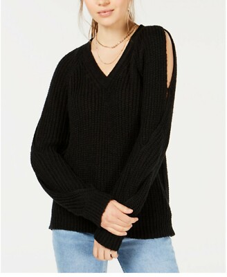 Crave Fame Black Juniors Twisted V Neck Long Sleeve Sweater Medium $44
