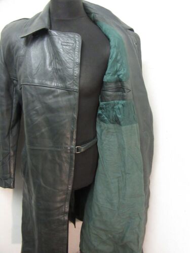 VINTAGE WW2 LEATHER GERMAN GREEN TRENCH COAT JACKET SIZE UK M - Picture 14 of 17