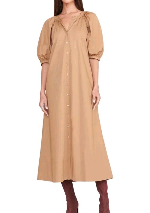 Staud Vincent Puff Sleeve Maxi Dress In Camel Sz XS