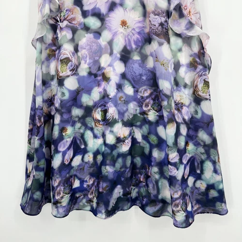 Adrianna Papell Ombre Floral Dress Satin Ruffle Sleeveless Midi Purple, Size 8 - Picture 3 of 10