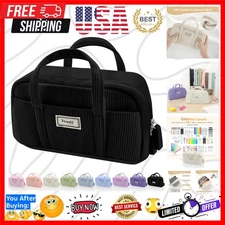 Stylish Large Pencil Case Pouch with 5 Compartments for Teen Girls - Black