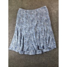 Ann Taylor LOFT Blue Geometric Abstract Pleated Midi Skirt Size 14 Lined Flared