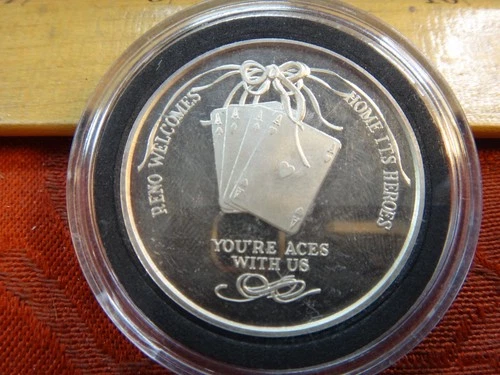 Reno, Nevada Heroes Aces One 1 Oz .999 Silver Bullion Round - No Reserve