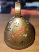 Campana di Natale vintage ottone Sarna India dipinta a mano incisa SALUTI STAGIONI