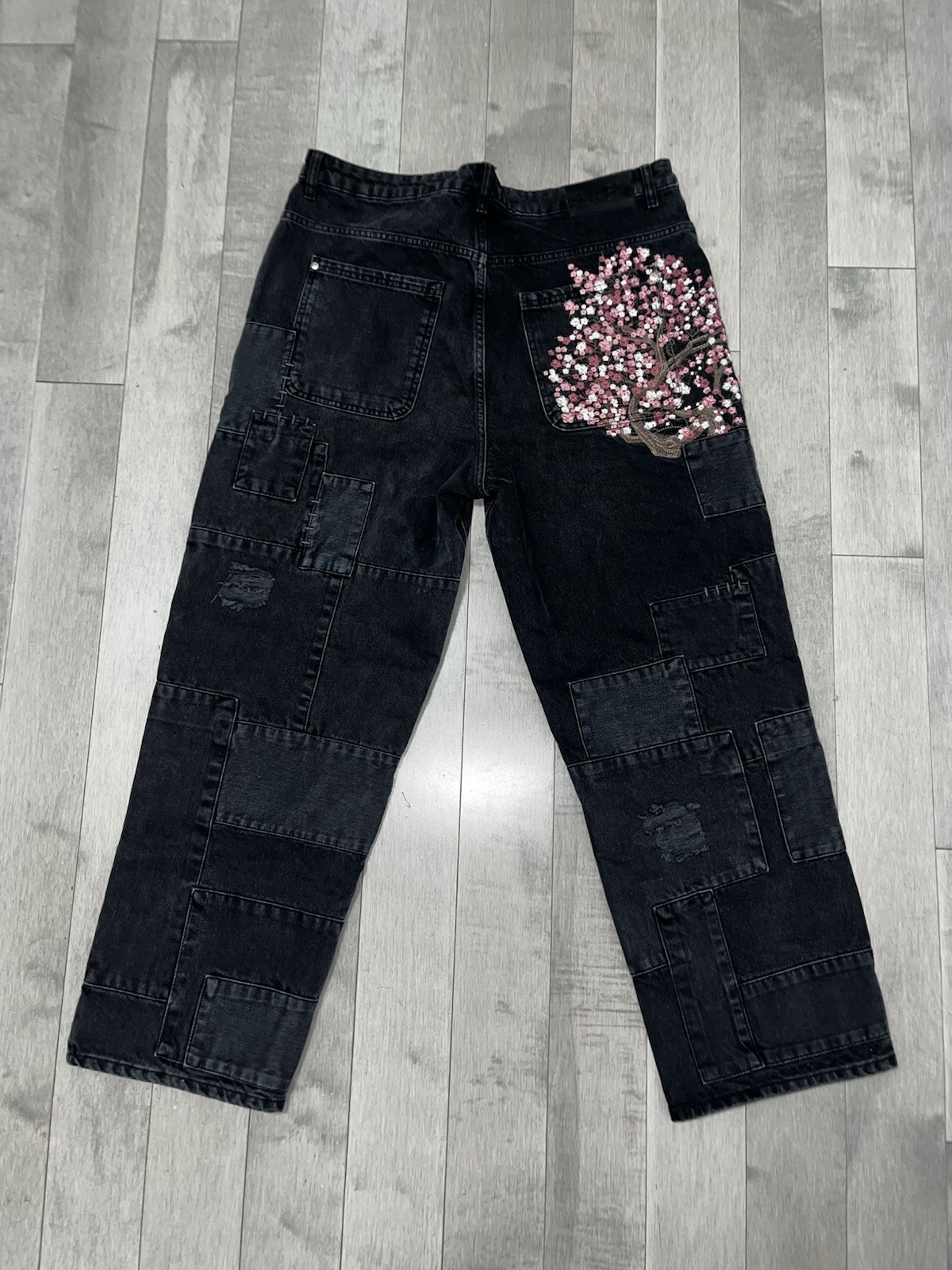 Schuze Patchwork Embroidered Distressed Straight … - image 1