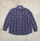 Vintage Five Brother Heavy Plaid Button Down Flannel Blue Burgundy Men’s Size M