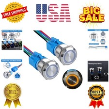 2PCS 22MM Momentary Push Button Switch 12V-24V Ring Led 1NO 1NC Self-Reset ON...