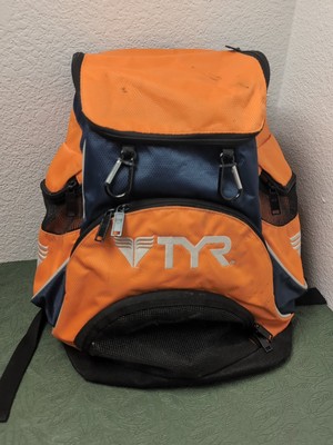 TYR Alliance 45L Large Swim Bag Backpack Orange and Navy Blue Triathlon