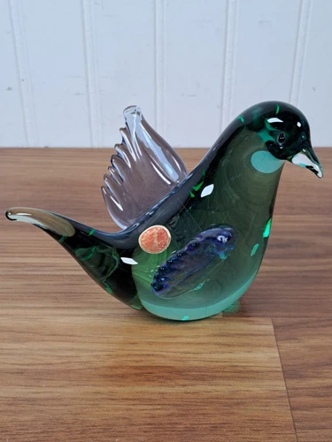 Murano Italian Art Glass Blue and Green Dove Bird Vintage Rare