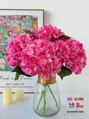  4Pcs Silk Hydrangea Artificial Flower Rose Red Lifelike Big Blooms Magenta