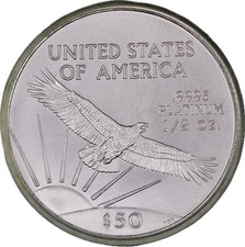 1/2 oz $50 American Platinum Eagle .9995 Fine Coin - Random Year BU 2757.16 per troy oz