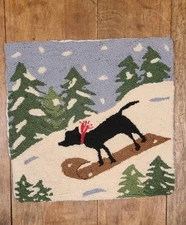 Black Lab Dog In Snow Hooked Wool Pillow Cover Christmas Outdoors In Winter