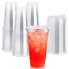 Lilymicky 60 PACK 24 oz Clear Plastic Cups With Strawless Sip Through Lids, D...