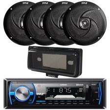 Pyle Single DIN Marine Bluetooth AM/FM Receiver w/Cover, 4x 8" 320W Speakers
