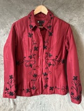 CAROLE LITTLE Red Sequin SILK Button Jacket Size M