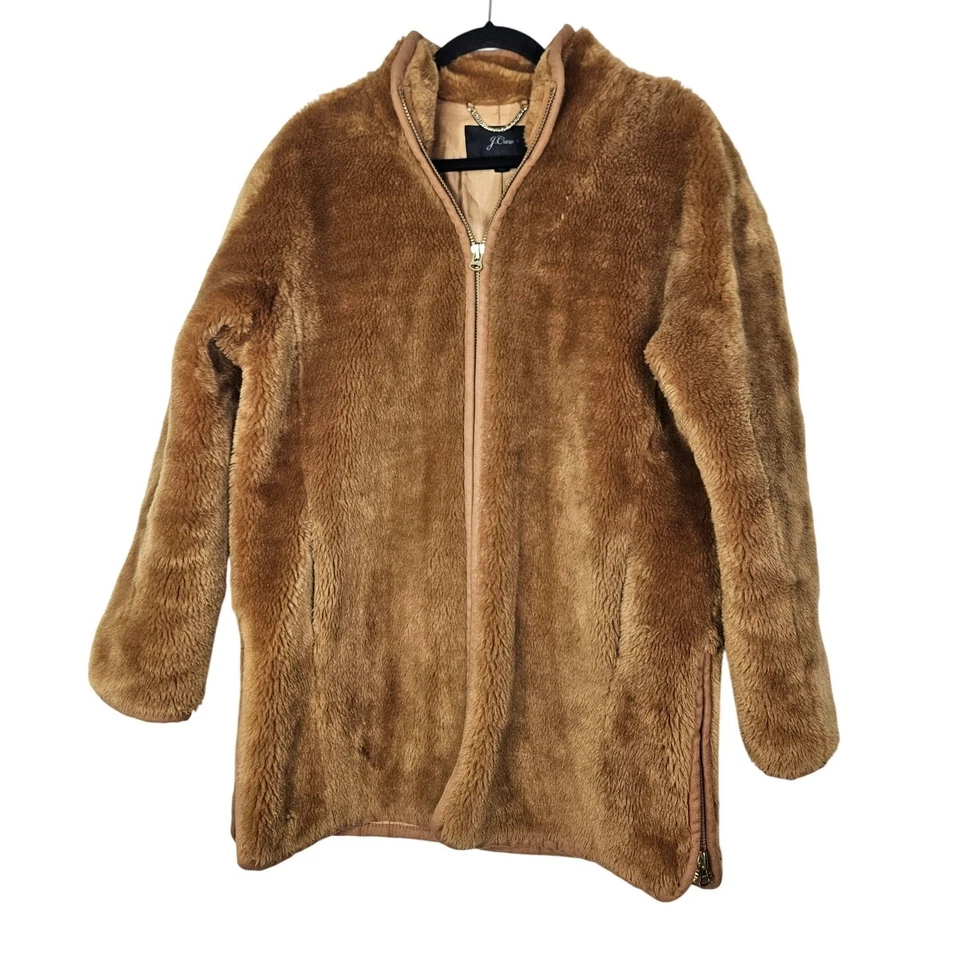 Abrigo polar de felpa con cremallera J.Crew M marrón difuso cremallera completa cálido informal